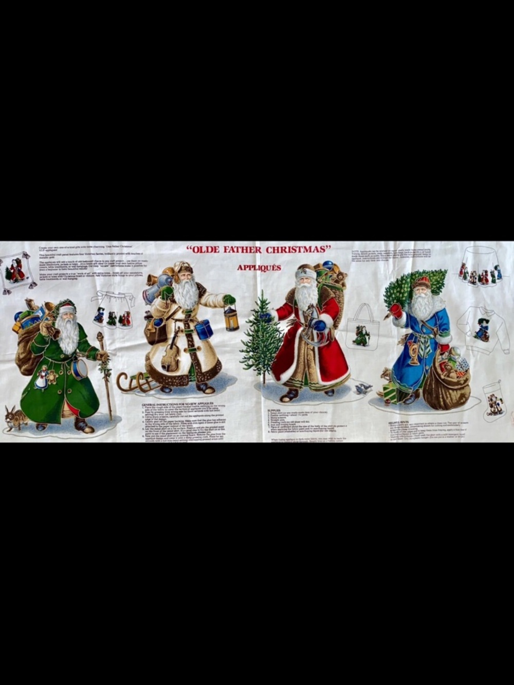 Vintage Old Father Christmas Santa fanric applique panel